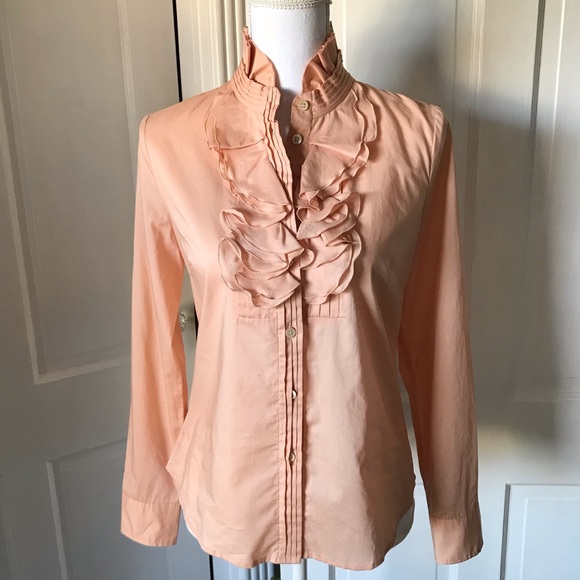 J. Crew Tops - NWT J. Crew Peach Ruffle Neck Button Down Blouse